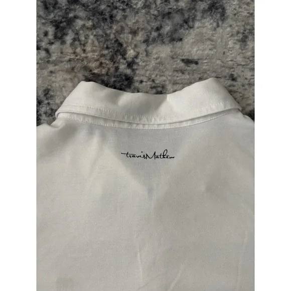 Travis Mathew Polo Shirt‎ Mens Medium White Striped Print Golf Short Sleeve Prep - Picture 11 of 11